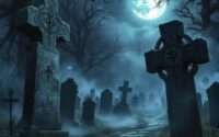 ghostly graves under moonlight